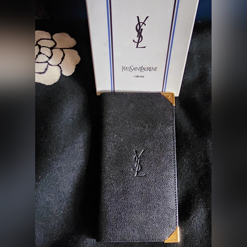 Authentic Yves Saint Laurent Black Long Leather Wallet With Card Pristine